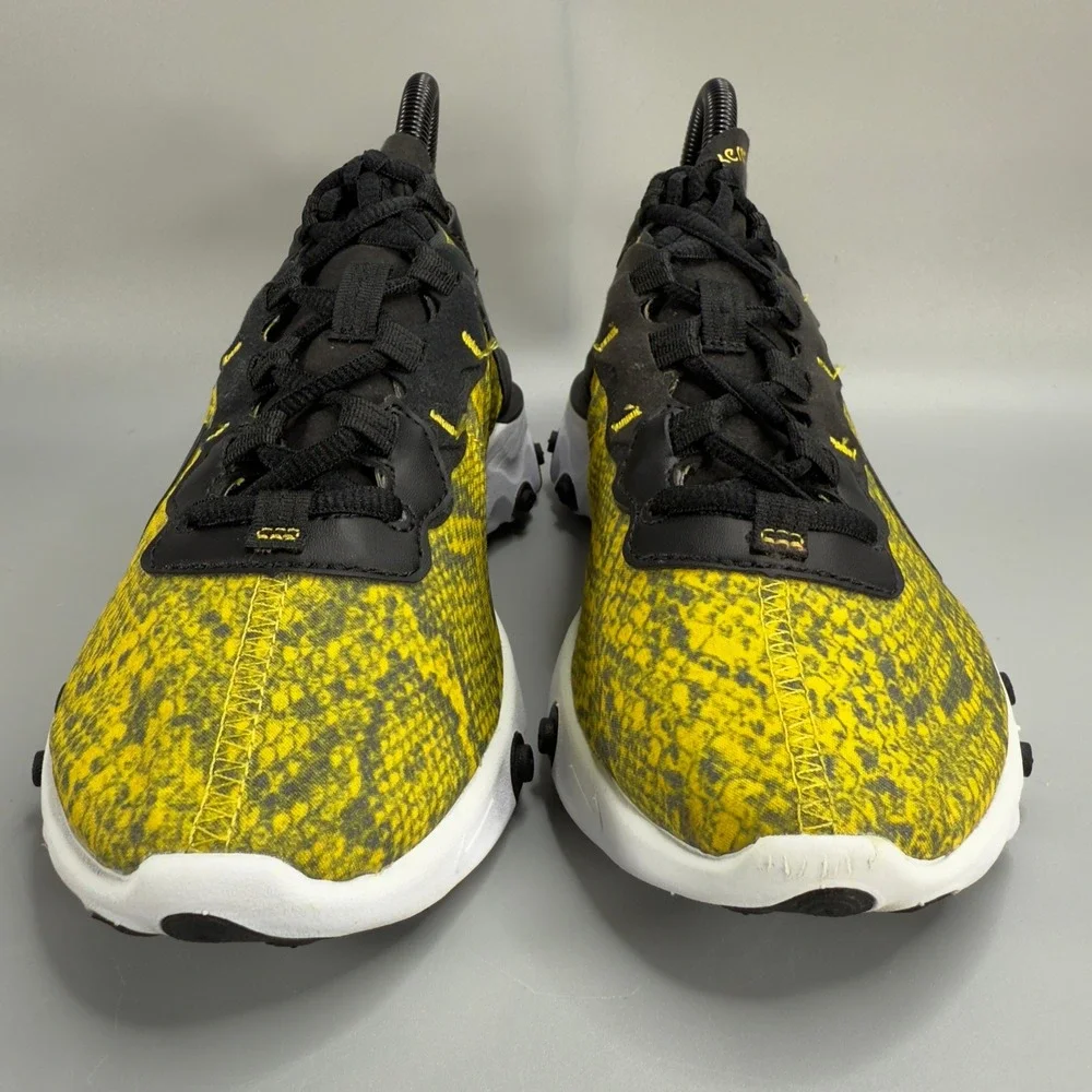 Nike React Element 55 Womens 7 Running Shoe Yellow Black White Snakeskin Sneaker